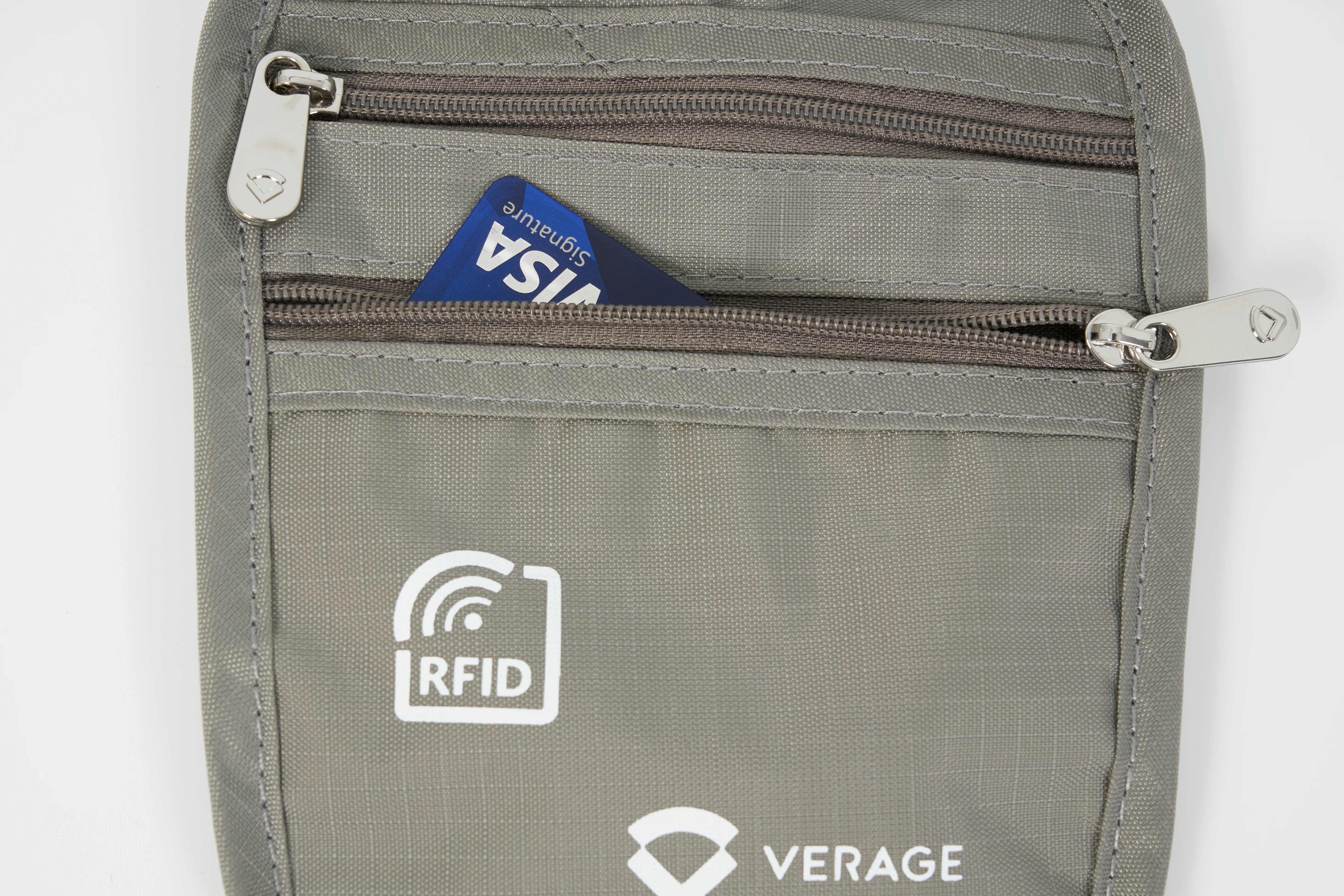 פאוץ' חגורת כסף לנסיעות מבית VERAGE הכוללת הגנת RFID בעלת שני תאים הנסגרים ע"י רוכסנים - Image 4