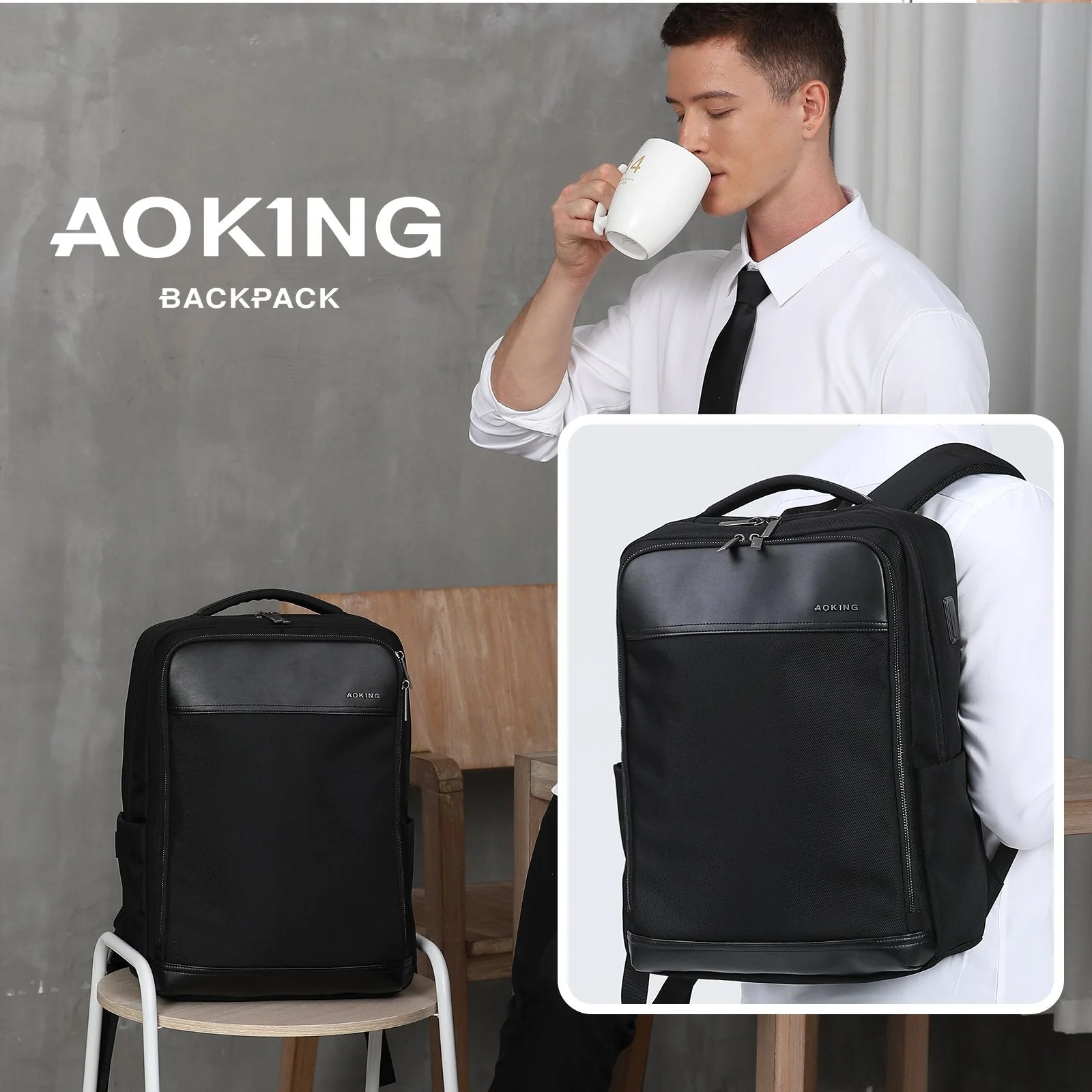 תיק גב ללפטופ במראה עסקי מבית המותג AOKING למחשב 15.6" יציאת USB - Image 9